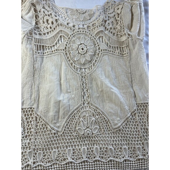 Hint of Mint Crochet Lace Top Womens Small Ivory Boho Long Sleeve Lace - Picture 5 of 9